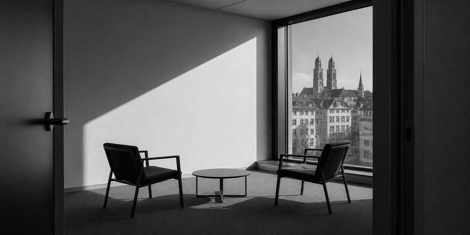 Zwei Stühle an einem Fenster in einem Zürcher Büro